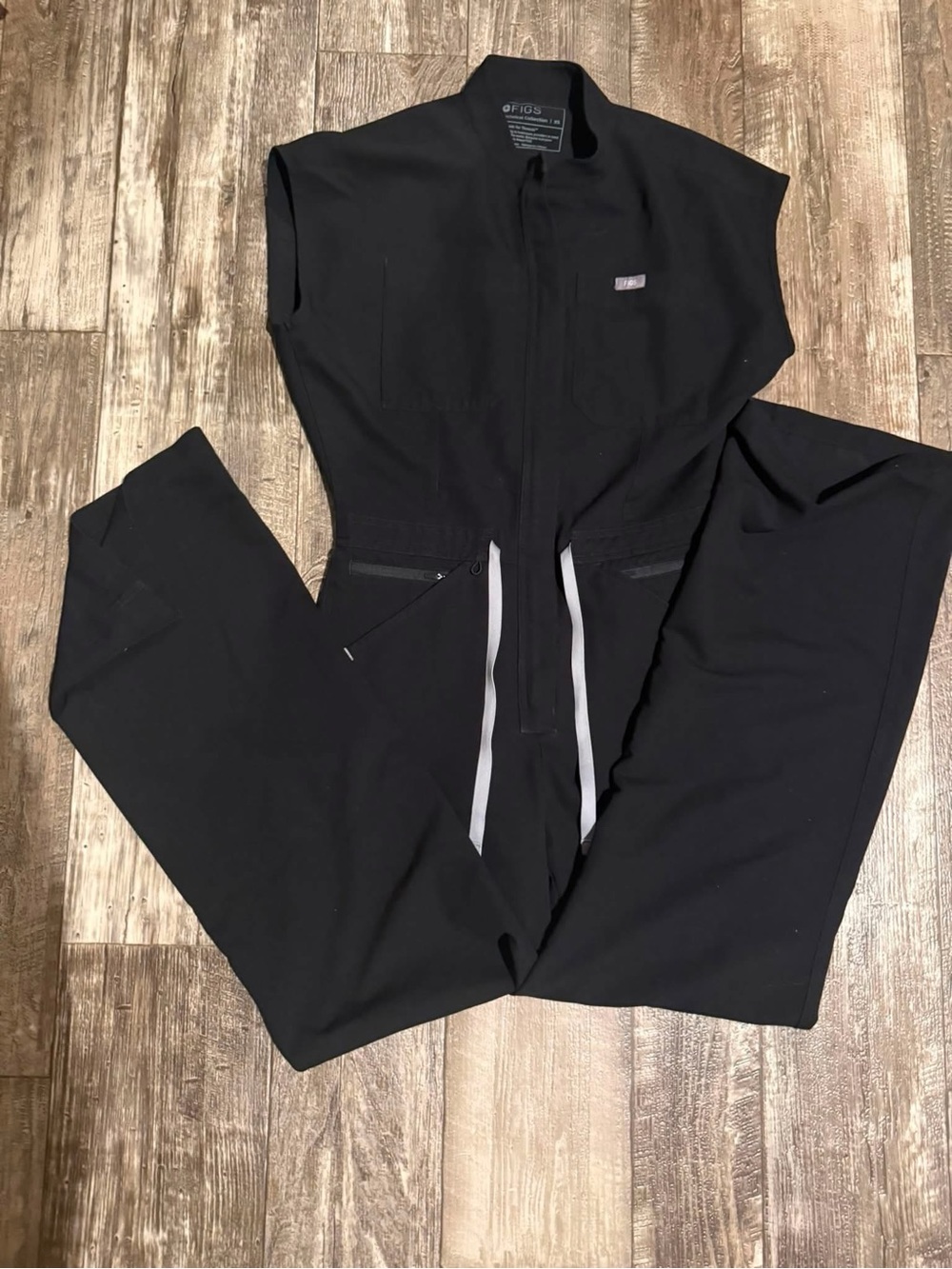 Figs Black Sleeveless Medical Jumpsuit with Zip Pockets